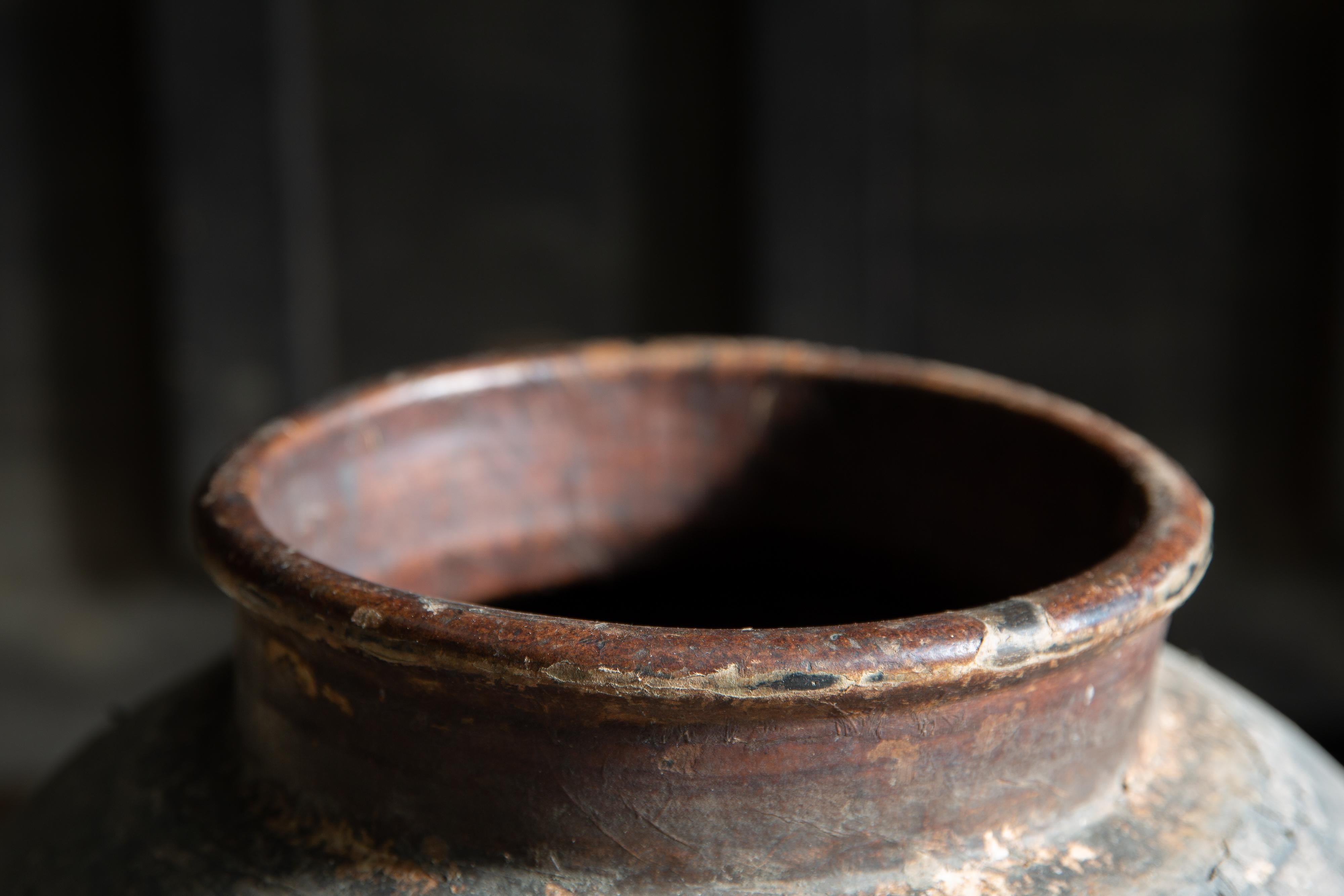 Antico Tsubo giapponese del 19° secolo, vaso in ceramica rivestito di carta con coperchio, vaso da tè wabi sabi in vendita 11