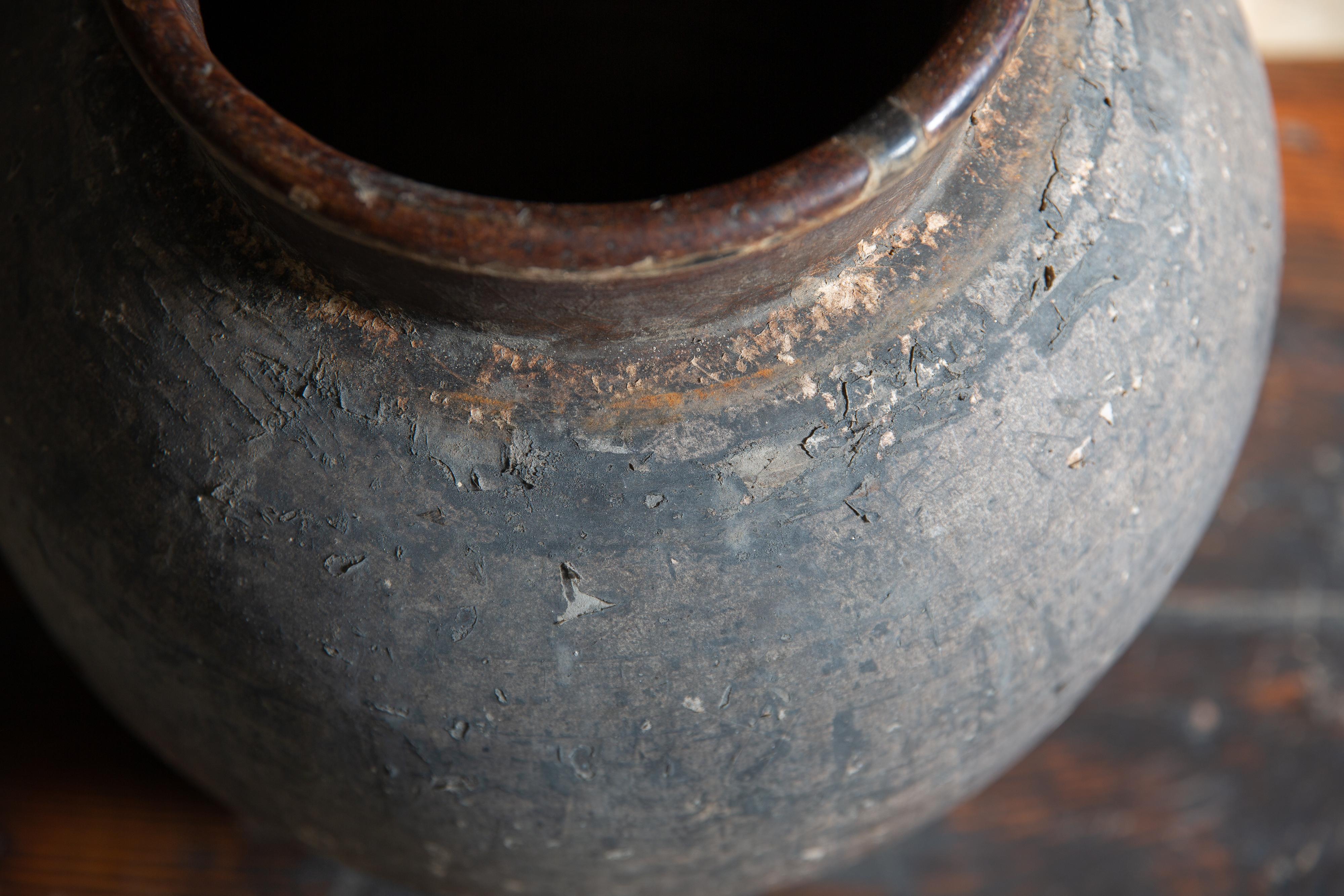 Antico Tsubo giapponese del 19° secolo, vaso in ceramica rivestito di carta con coperchio, vaso da tè wabi sabi in vendita 12