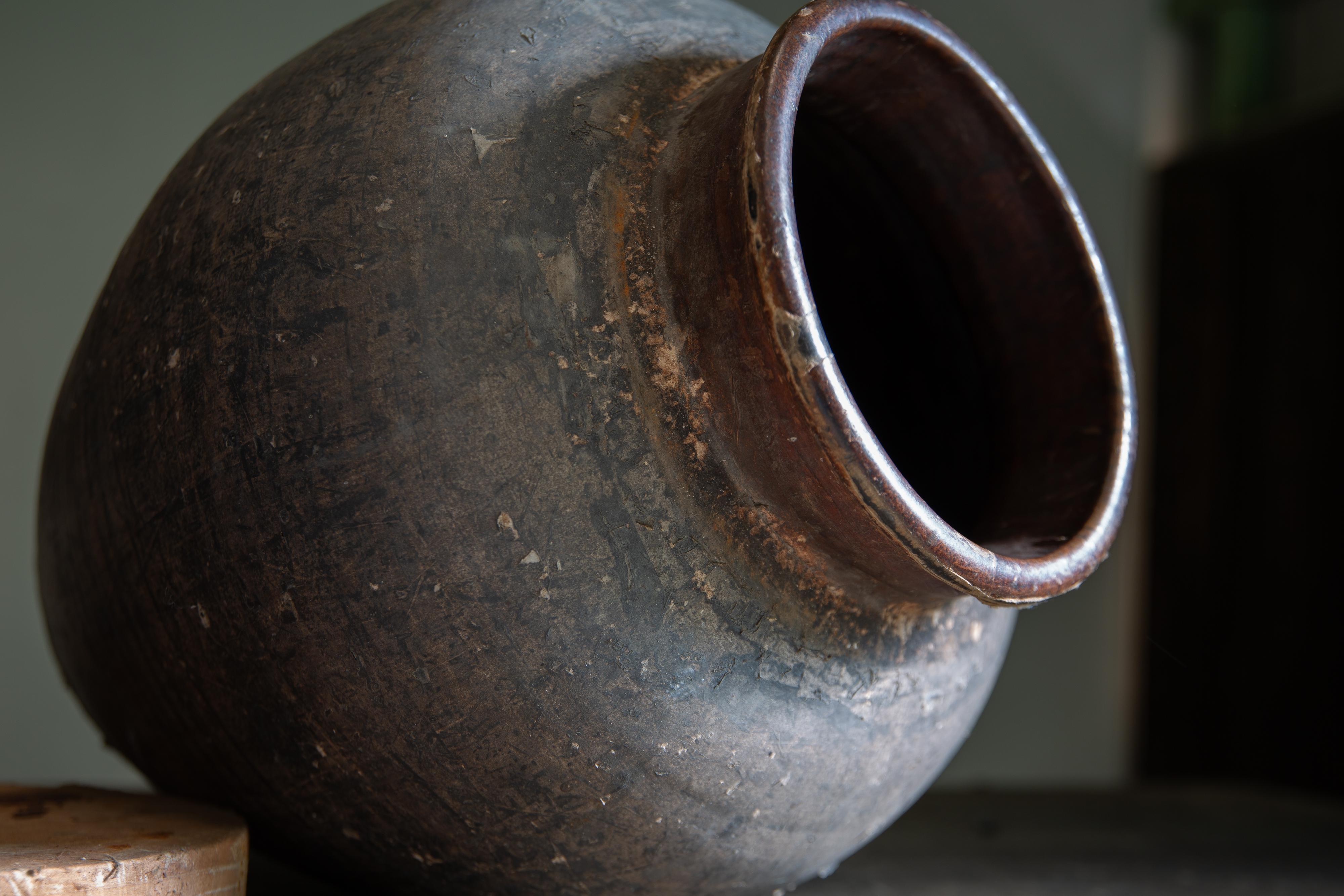 Antico Tsubo giapponese del 19° secolo, vaso in ceramica rivestito di carta con coperchio, vaso da tè wabi sabi in vendita 2