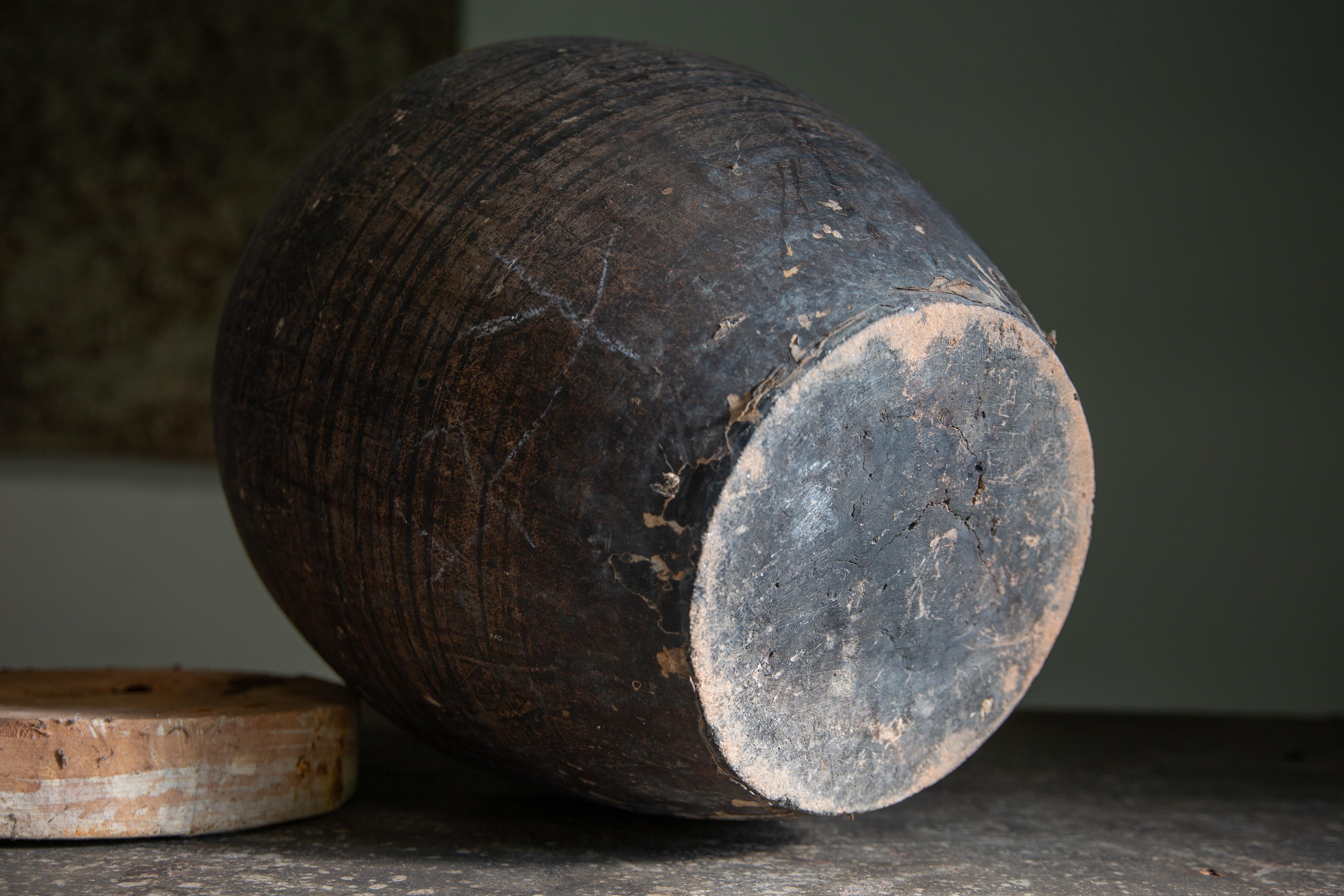 Antico Tsubo giapponese del 19° secolo, vaso in ceramica rivestito di carta con coperchio, vaso da tè wabi sabi in vendita 3