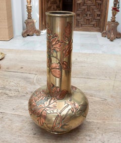 19th Japanese Bronze Vase with a Floral Design. Meiji Period.