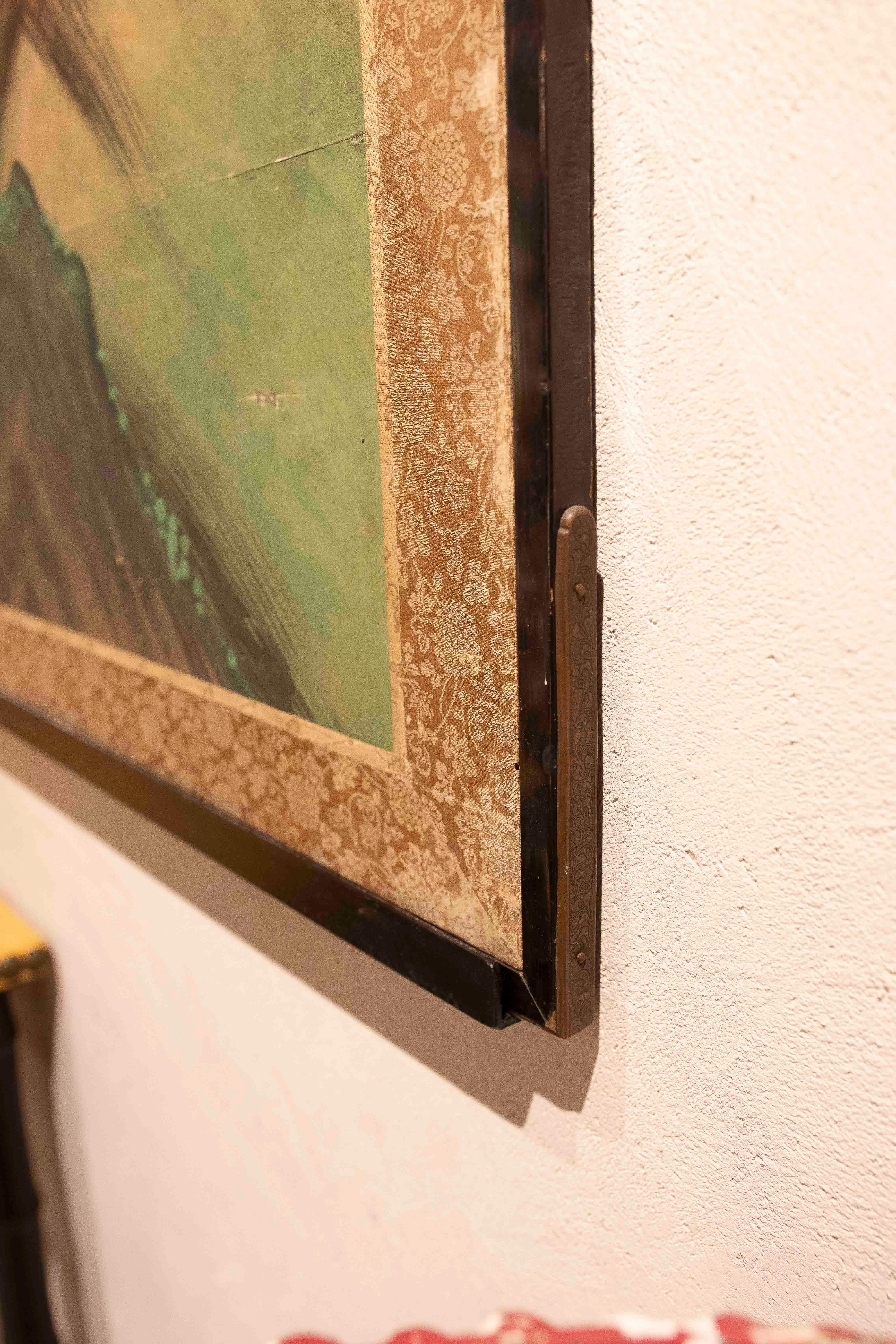 19th Japanese Screen with Cranes and Pine on a Golden Background For Sale 14