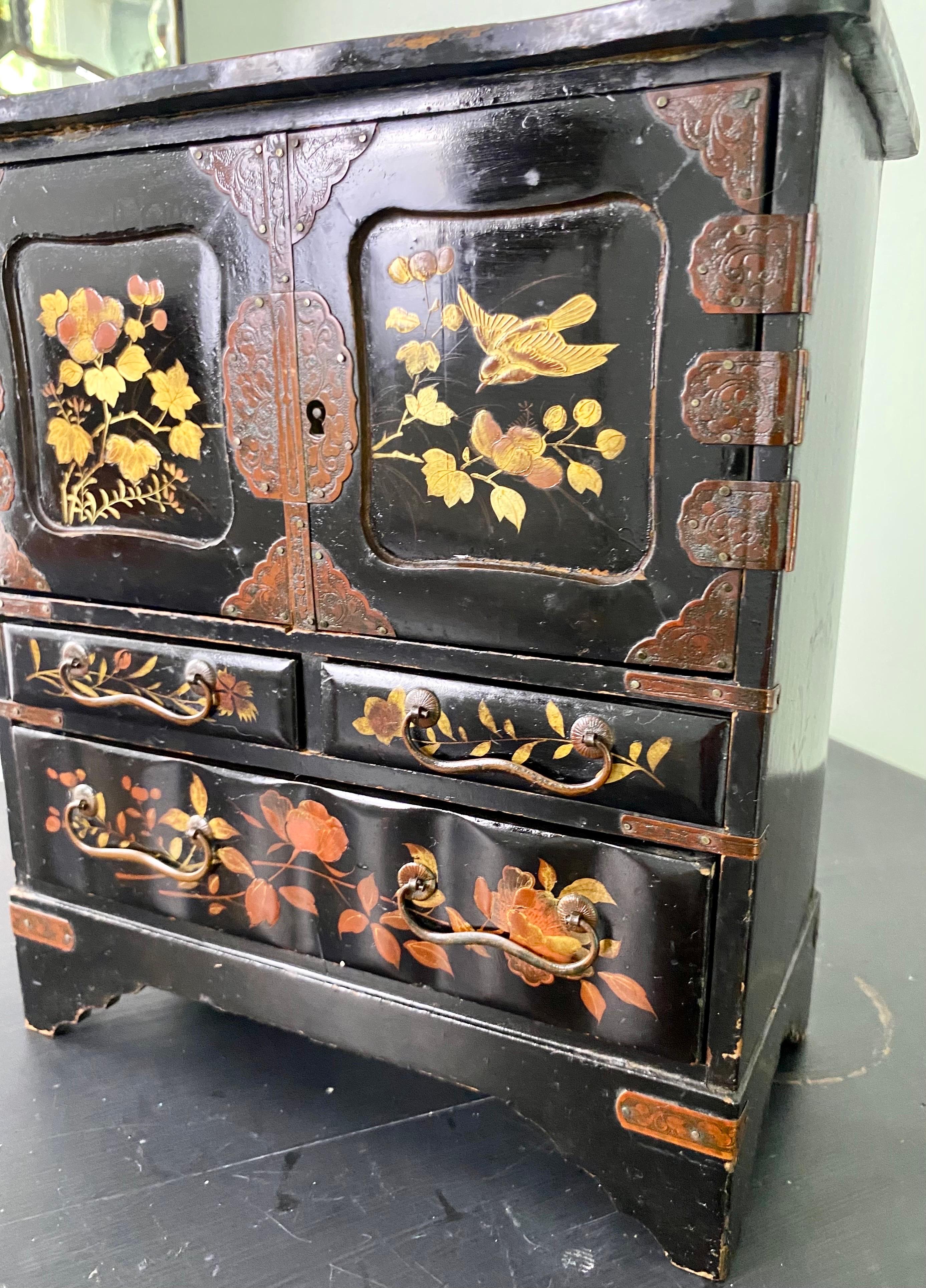 19th Century 19th Jewelery Box Altar Box Japanese Temple Cabinet lacquer Black gilding Meiji