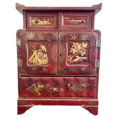 19th Jewelery Box Altar Box Japanese Temple Cabinet lacquered red gilding Meiji