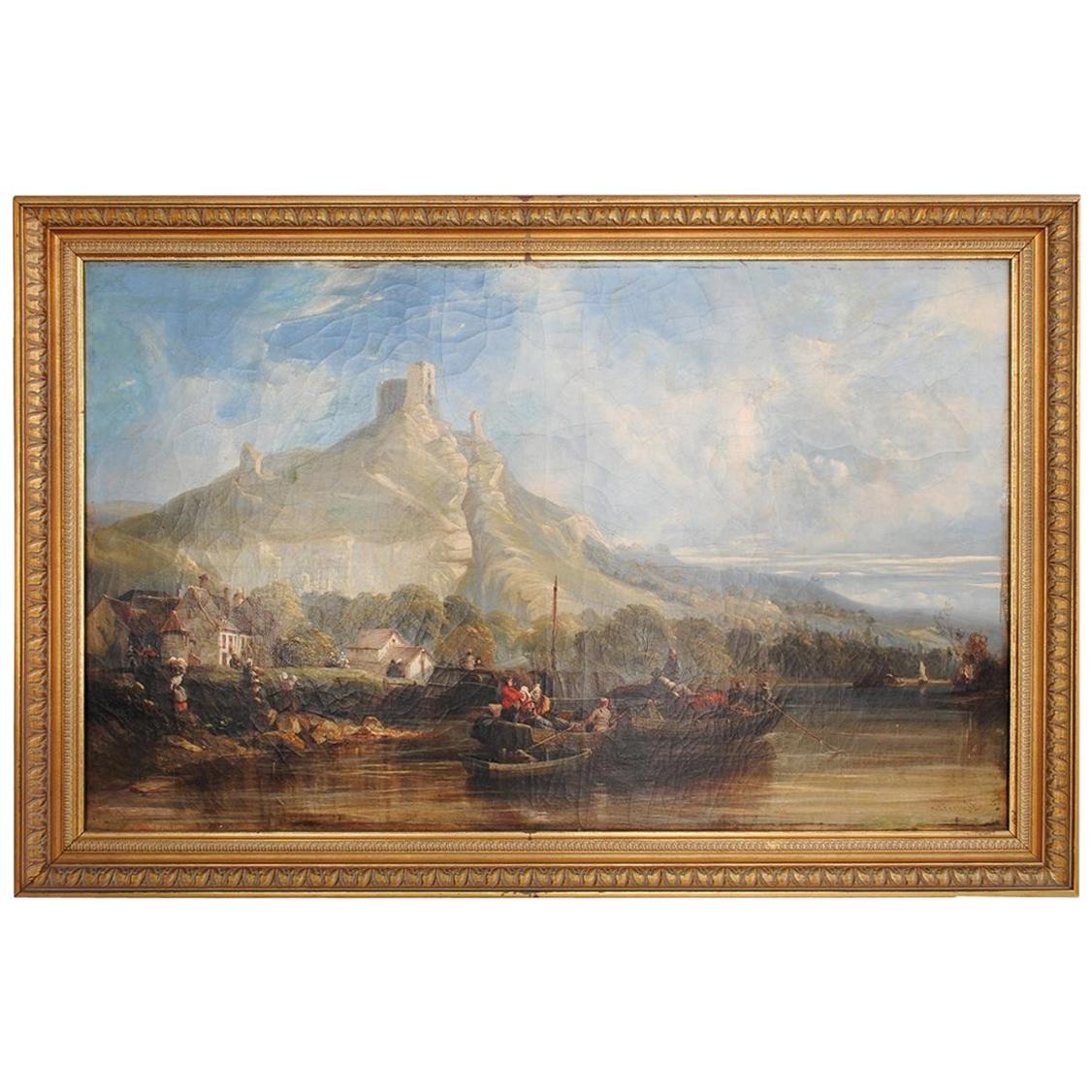 « Paysage au lac », huile sur toile du 19e siècle par Dsir Hroult