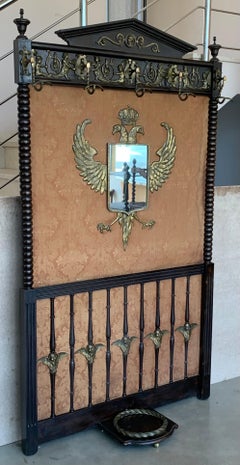 19th Large Carved Spanish Solid Walnut Coat Rack Stand or Entry