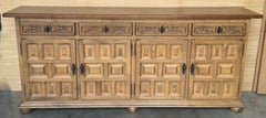 20th Large Catalan Spanish Baroque Light Walnut Tuscan Credenza or Buffet