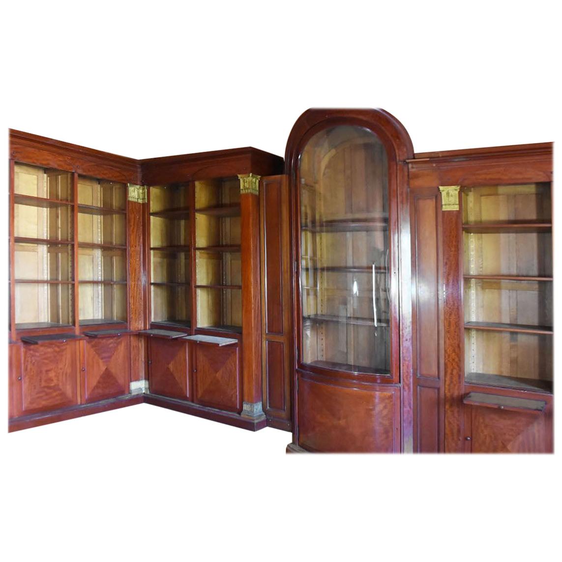 19th Large Empire Style Mahogany Bookcase from French Chateau