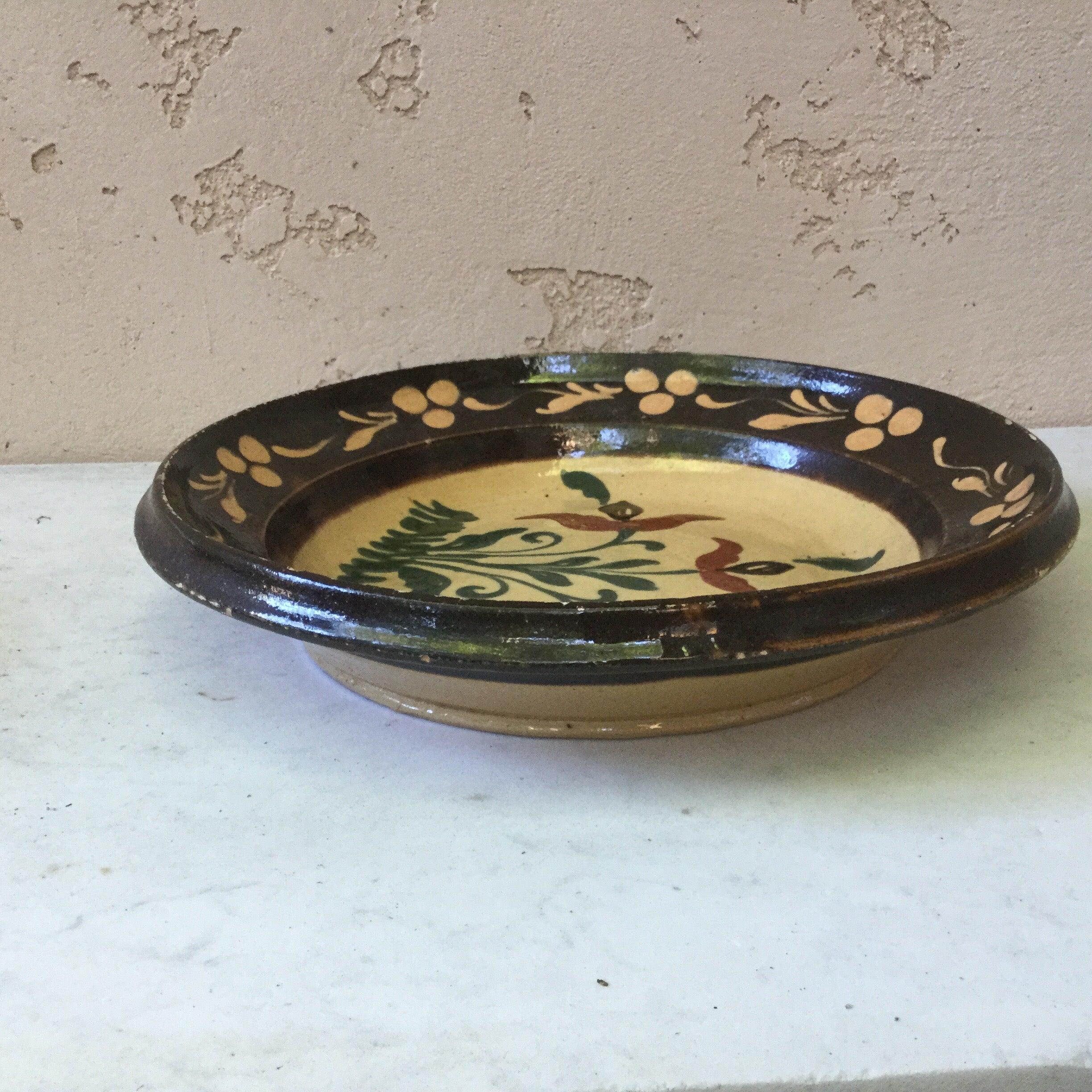 19th Large French Pottery Savoie Floral Platter In Good Condition For Sale In Austin, TX