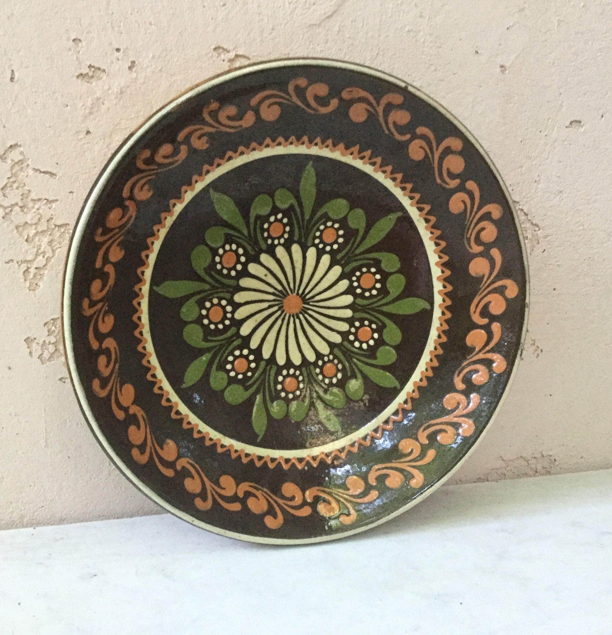 Late 19th Century 19th Large French Pottery Savoie Floral Platter For Sale