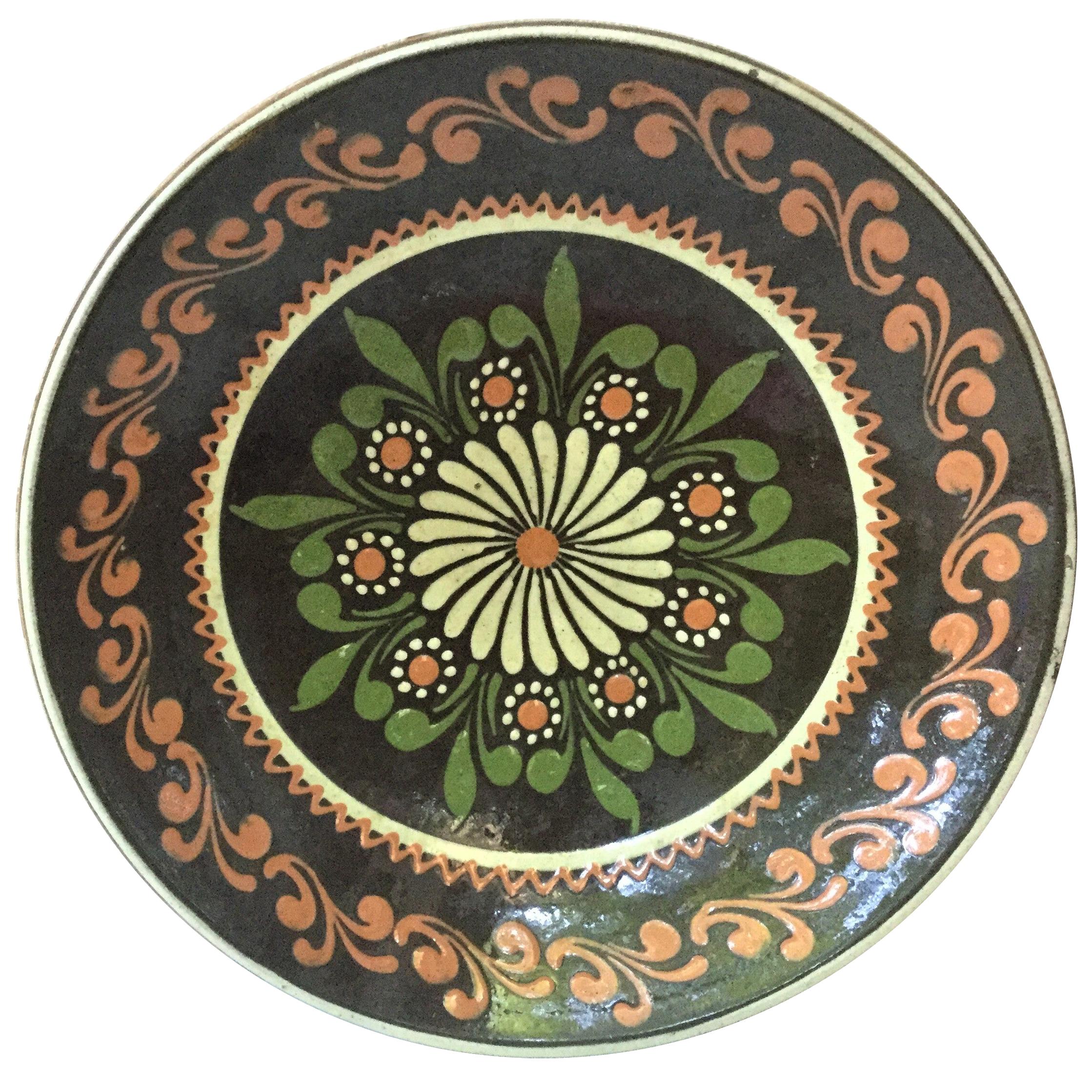 19th Large French Pottery Savoie Floral Platter For Sale