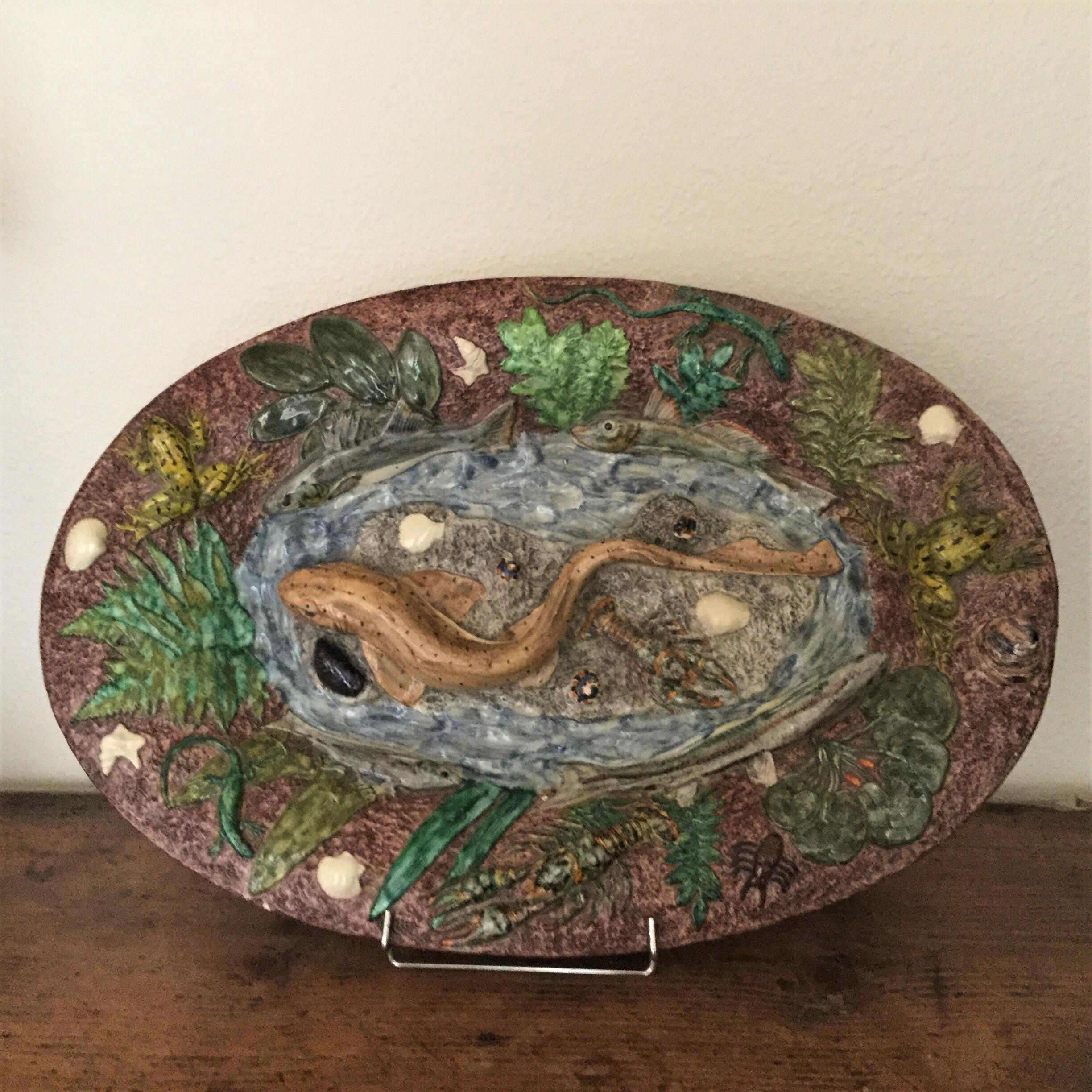 19th Century Large Majolica Palissy Fish Wall Platter Thomas Sergent For Sale 3