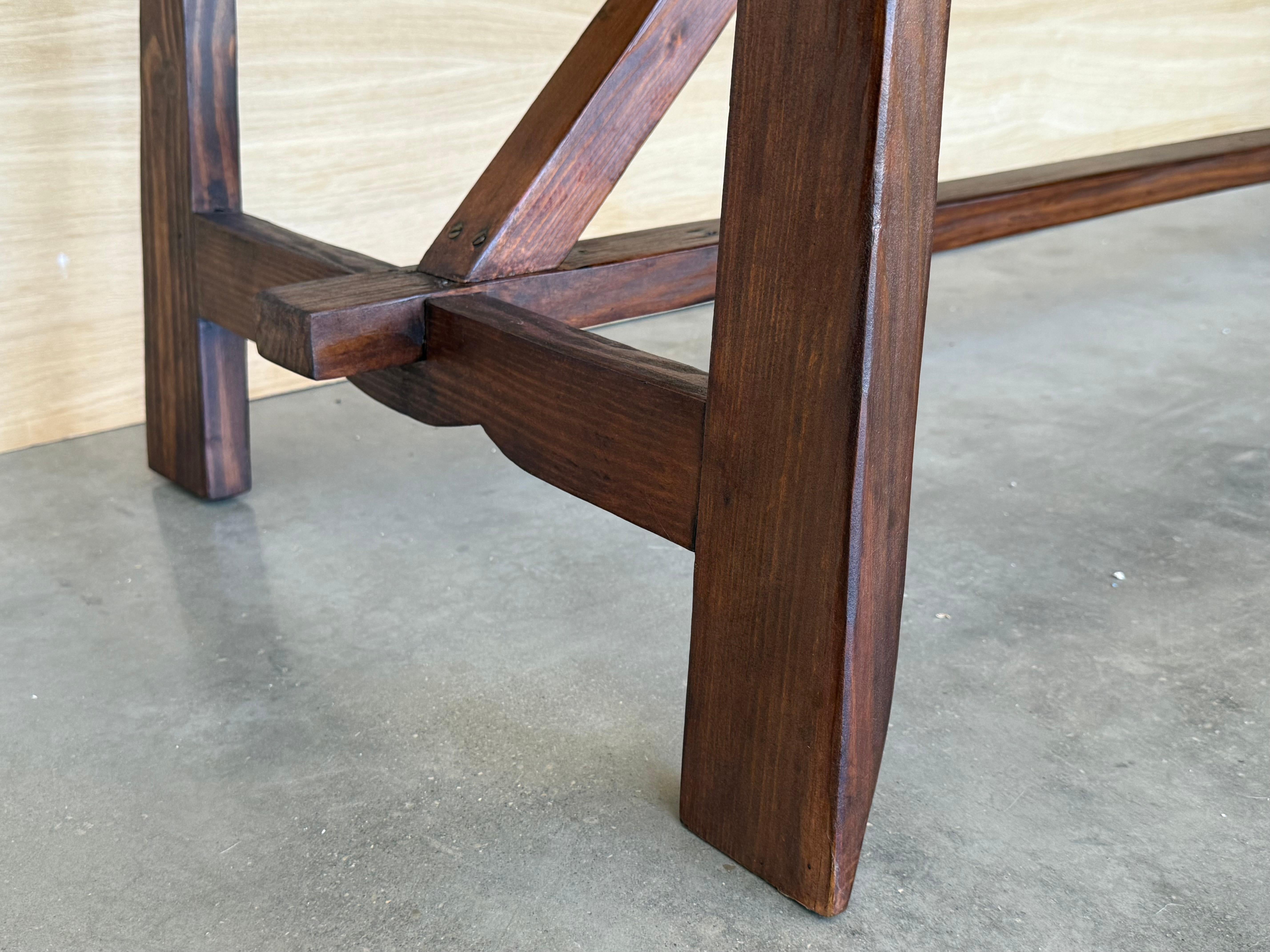19th Large Spanish Dining or Desk Table with Carved Legs and Wood Stretcher For Sale 5
