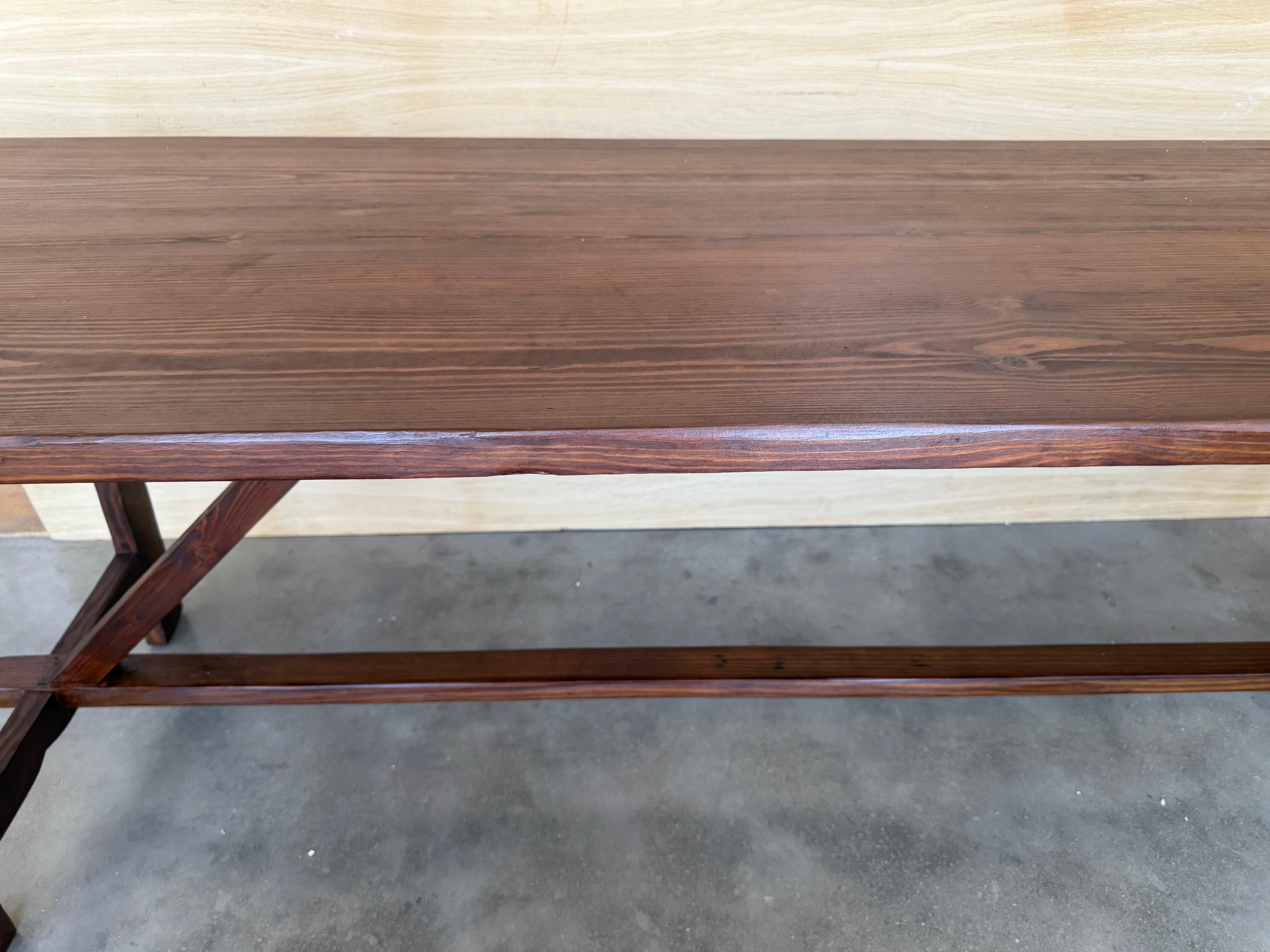 19th Large Spanish Dining or Desk Table with Carved Legs and Wood Stretcher For Sale 1