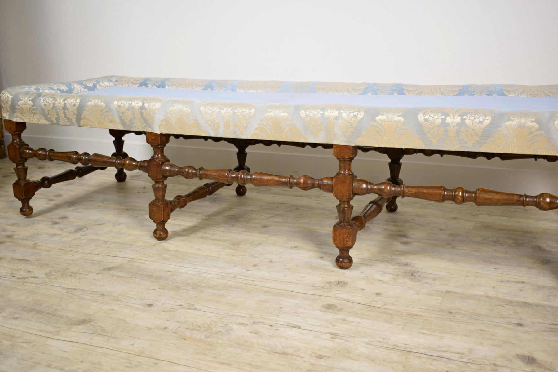 19th Century Long Walnut Wood Italian Bench 6