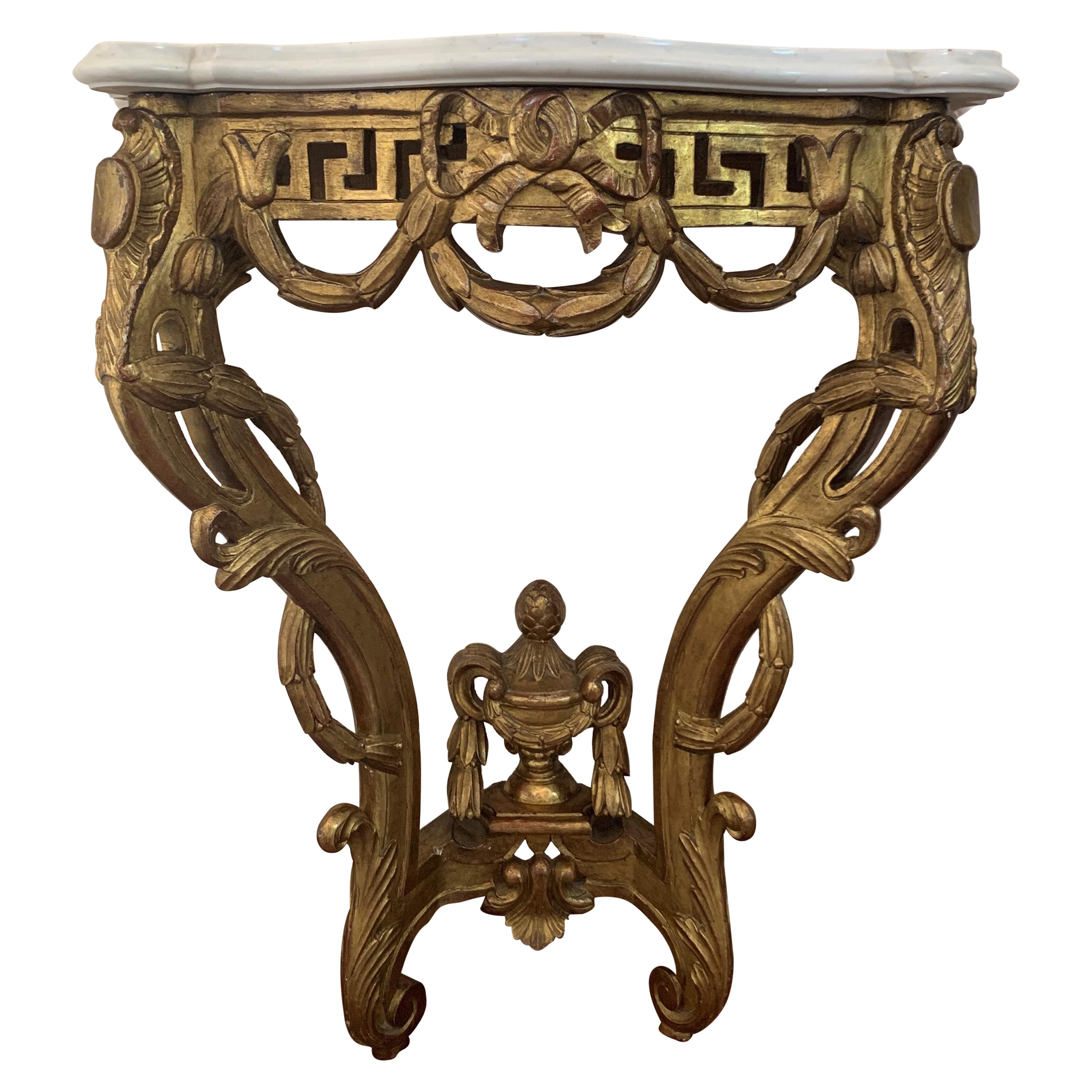 19th Louis XV Giltwood High Console Table with Carrara Marble Top