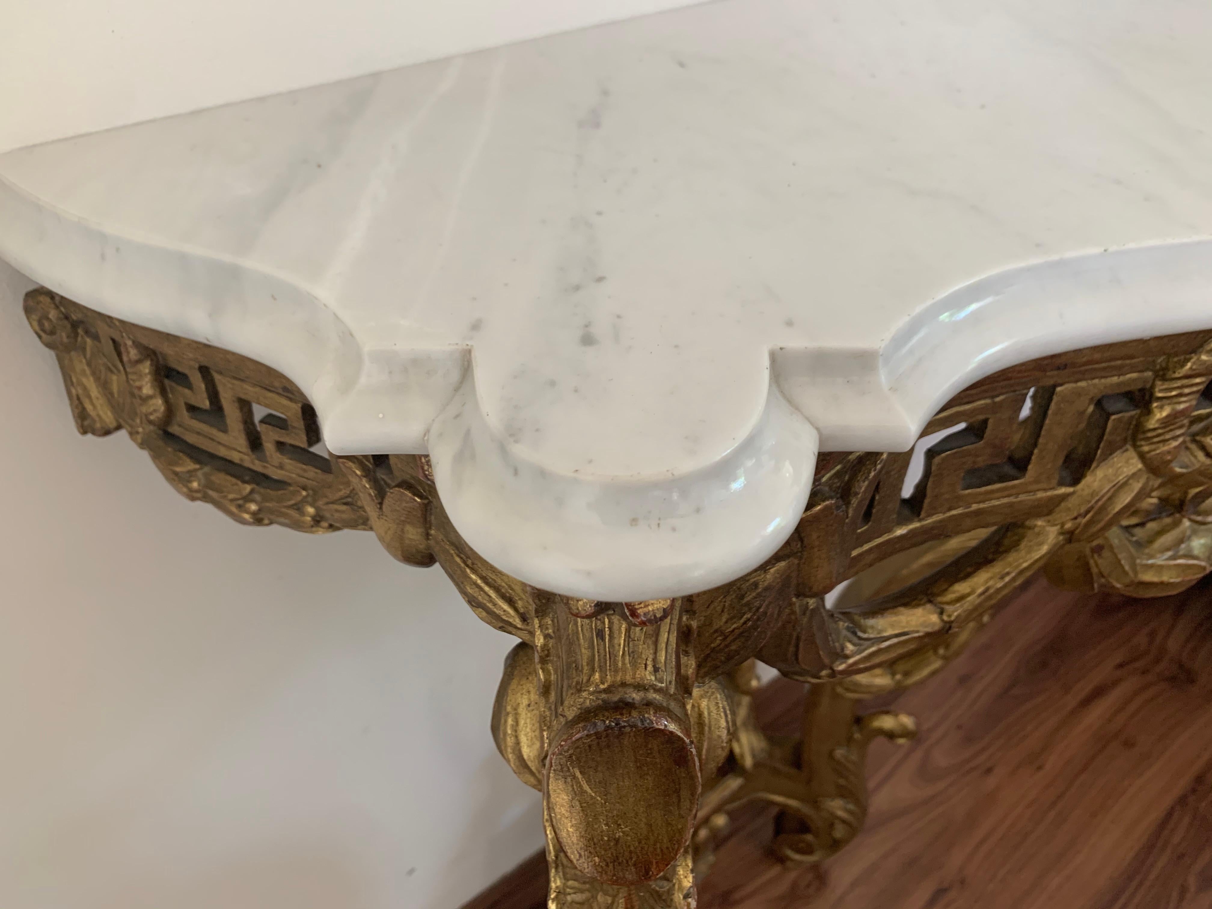 19th Louis XV Giltwood High Console Table with Carrara Marble Top 3