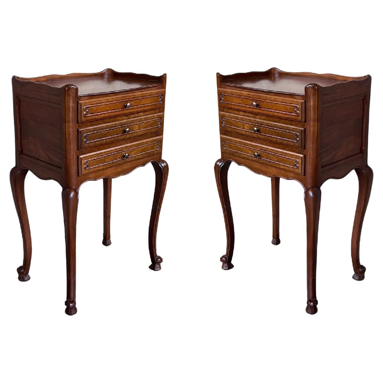 19th Louis XV Style French Darkness Oak Nightstands with Claw Finish Legs For Sale