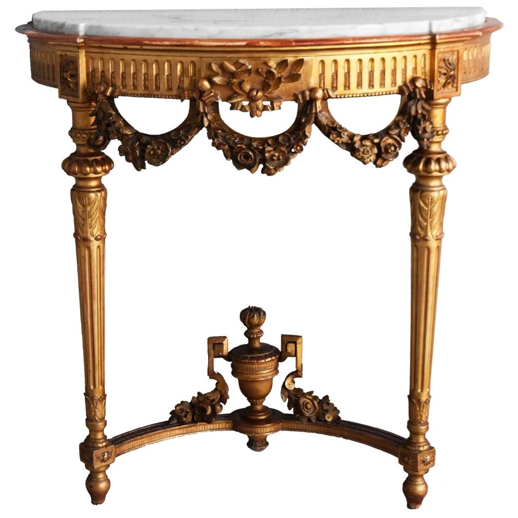 19th Louis XVI Style Gilt Wood Wall Console