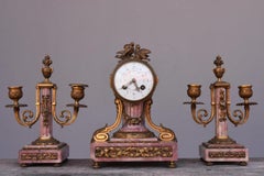19th Louis XVI Style Marble Mantel Clock with Gilt Bronze