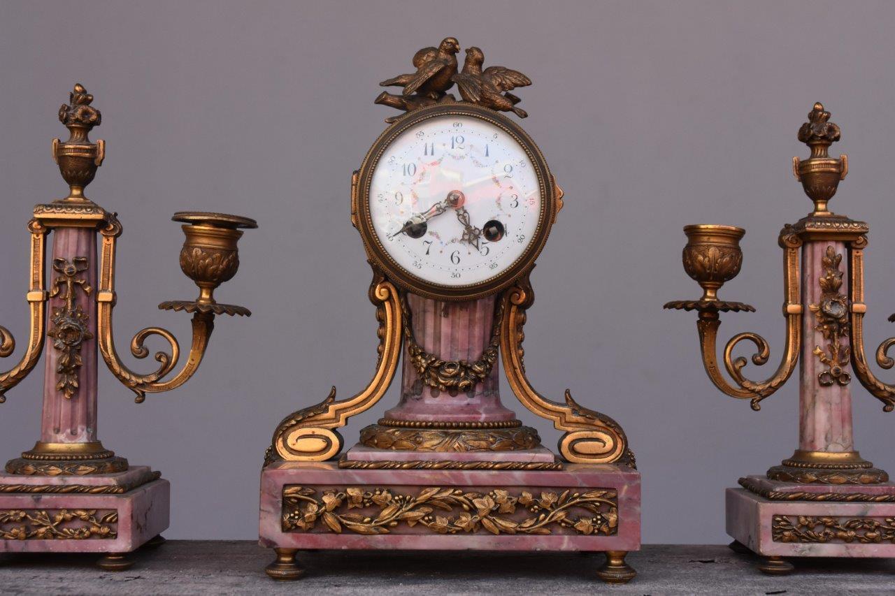 French 19th Louis XVI Style Marble Mantel Clock with Gilt Bronze For Sale