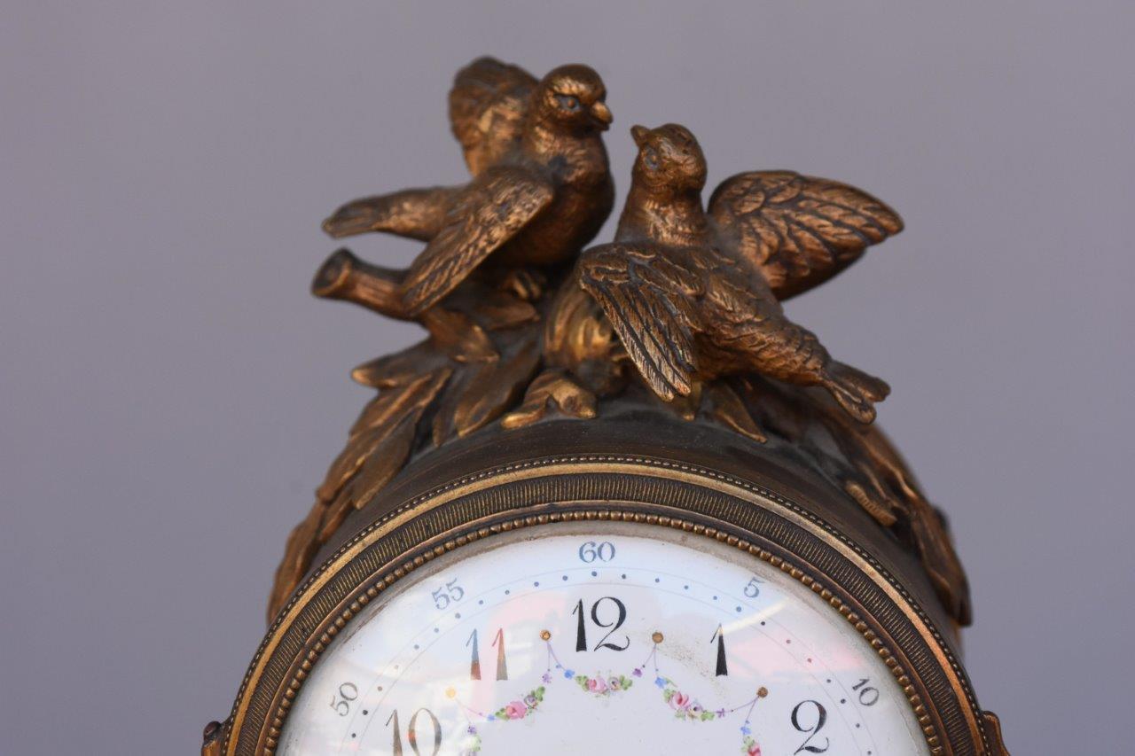19th Louis XVI Style Marble Mantel Clock with Gilt Bronze In Fair Condition For Sale In Marseille, FR