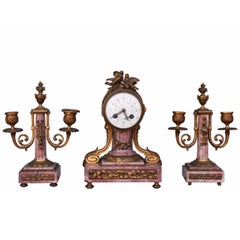 19th Louis XVI Style Marble Mantel Clock with Gilt Bronze