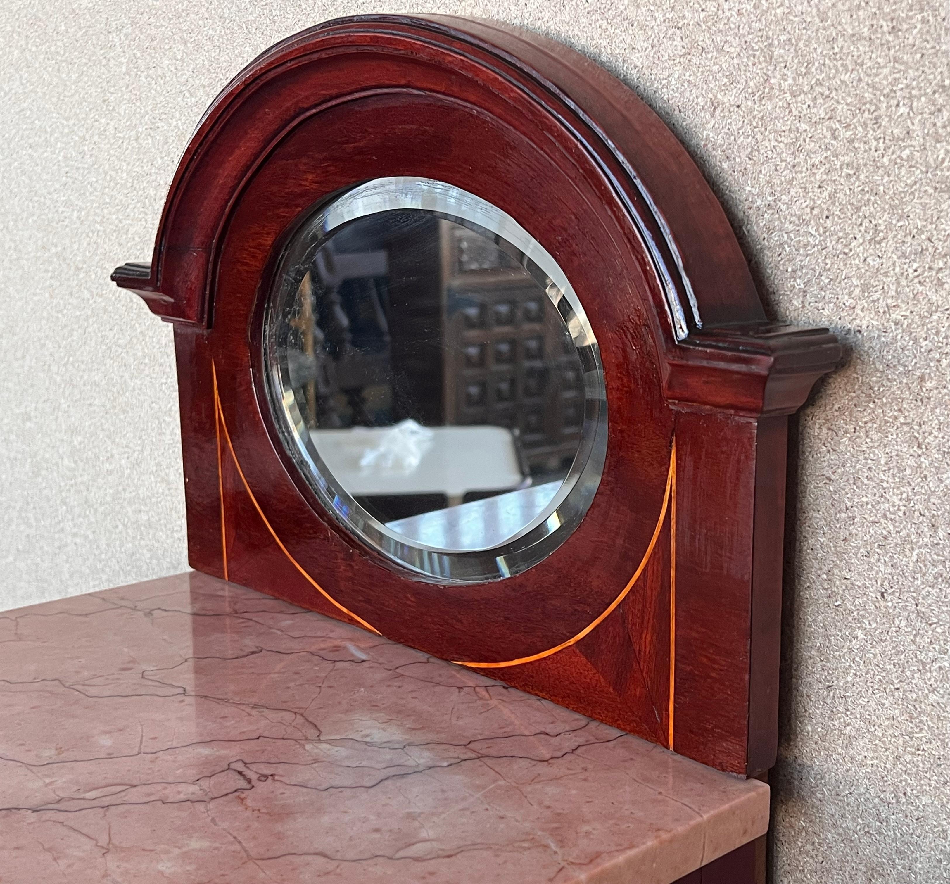 19th Louis XVI Style Marquetry Nightstands with Bronze Hardware and Mirror For Sale 1
