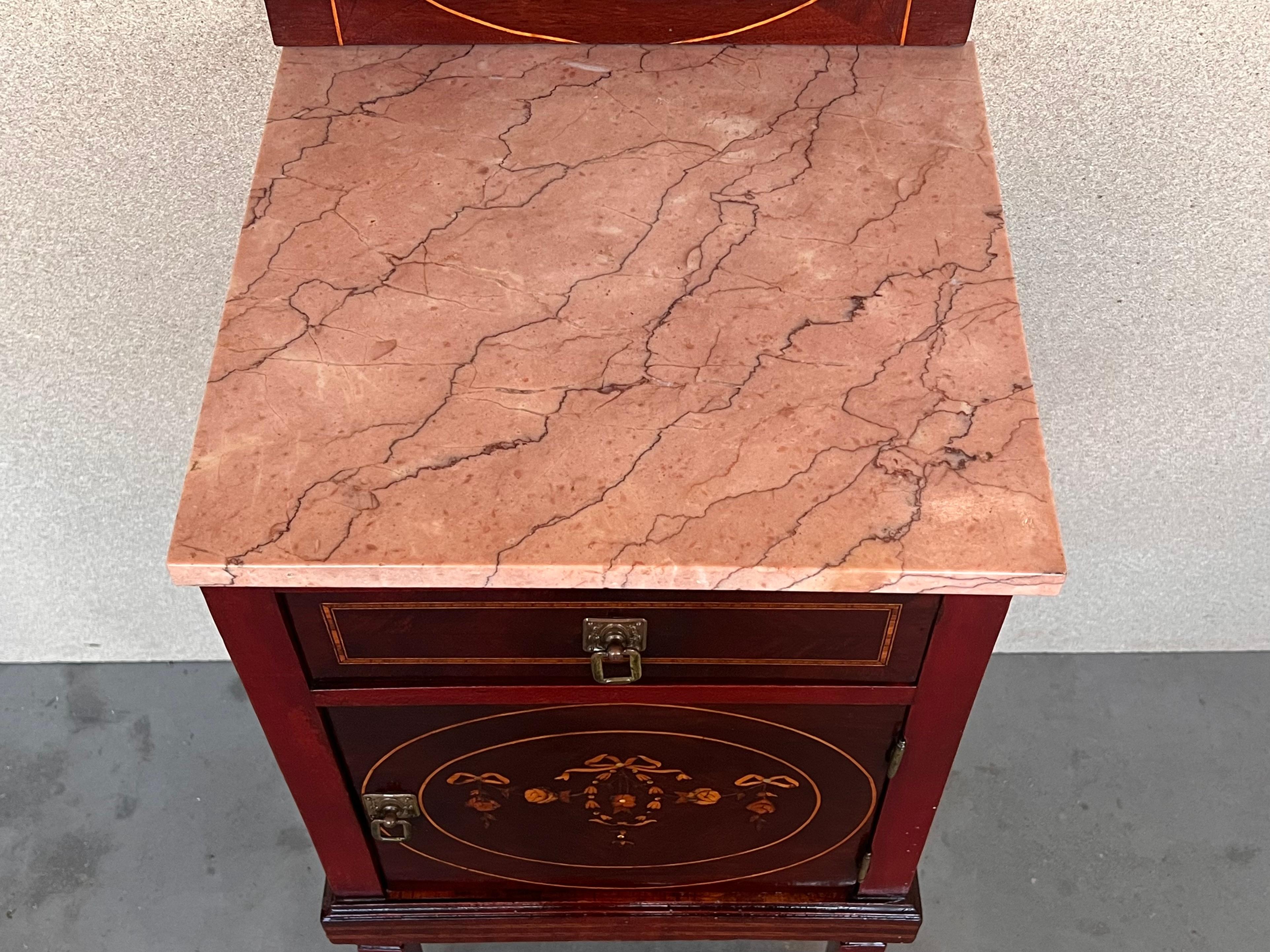 19th Louis XVI Style Marquetry Nightstands with Bronze Hardware and Mirror For Sale 2