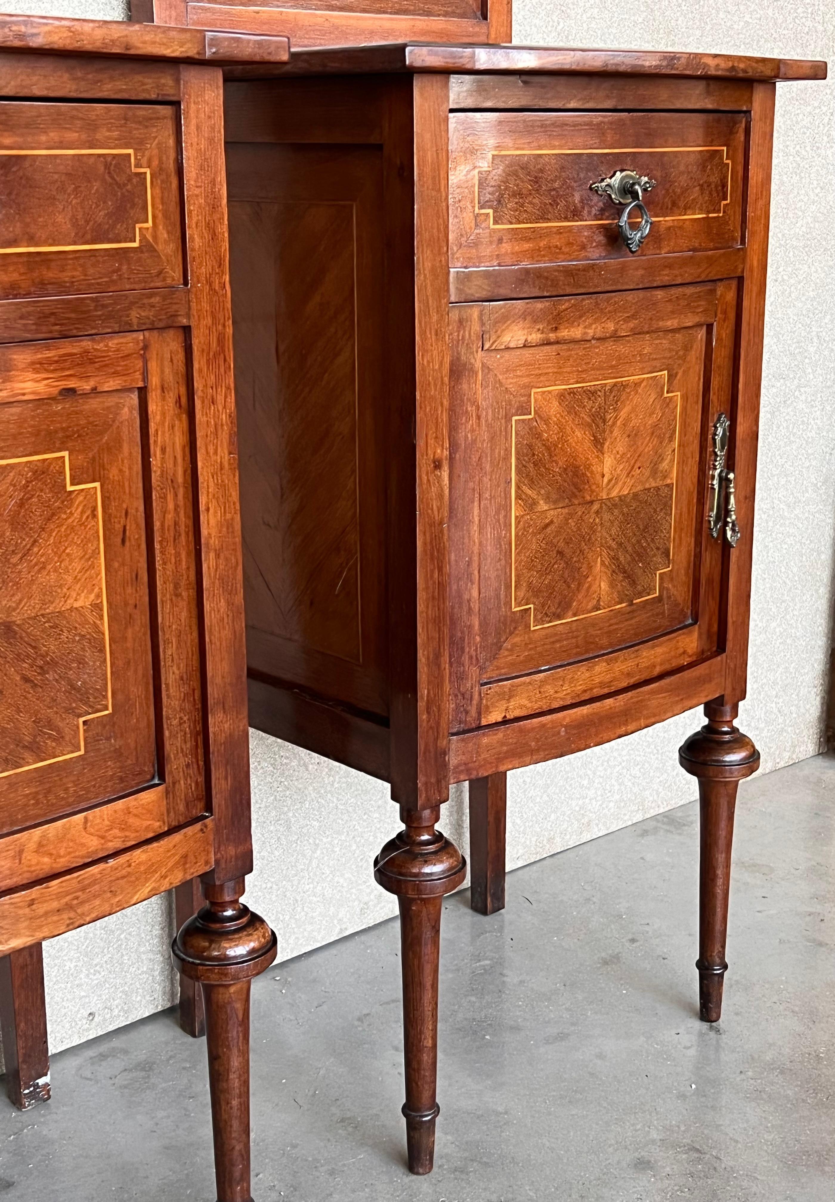 19th Louis XVI Style Pair of Marquetry Nightstands with Bronze Hardware 3