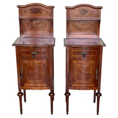 19th Louis XVI Style Pair of Marquetry Nightstands with Bronze Hardware