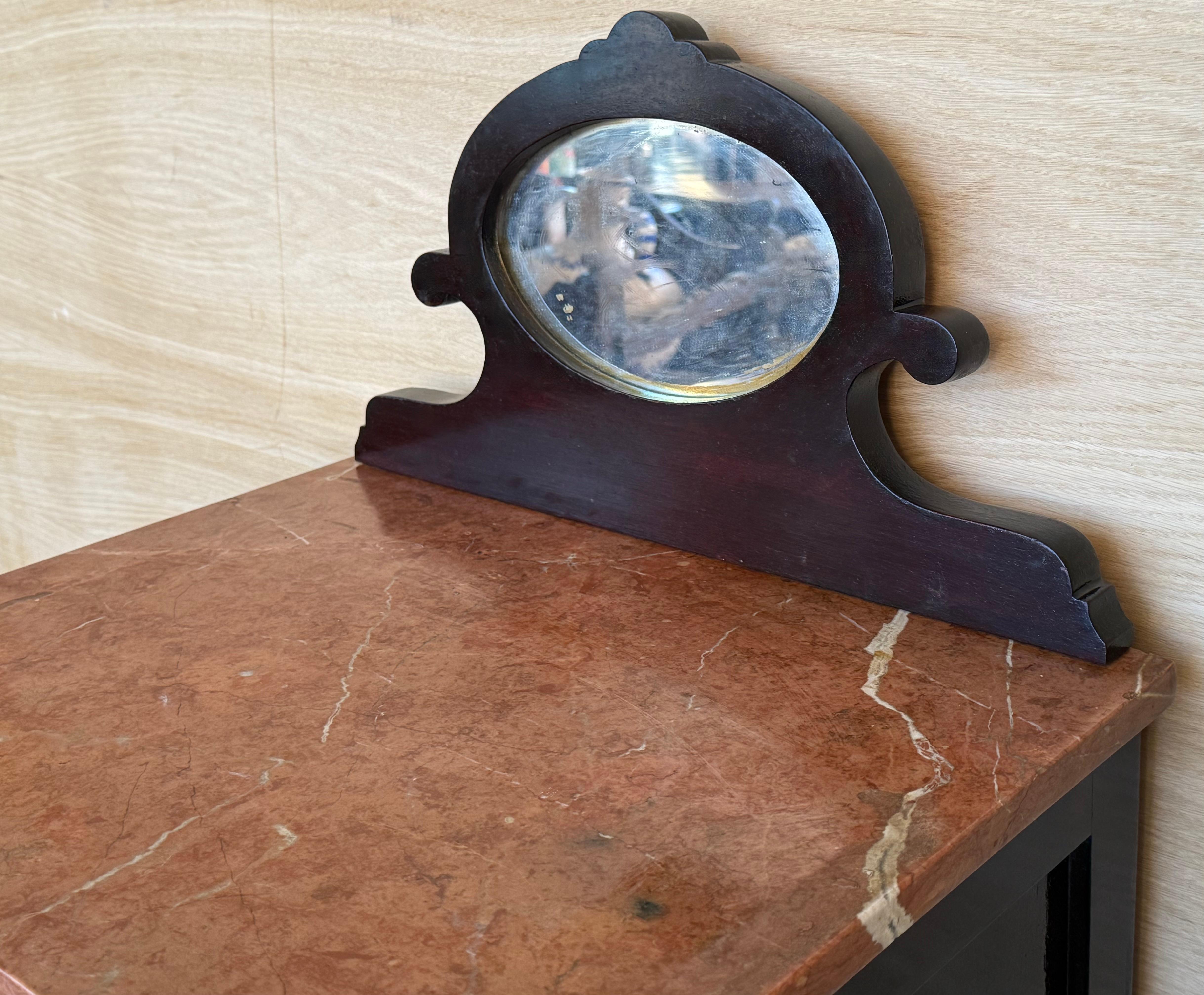 19th Louis XVI Style Pair of Marquetry Nightstands with Bronze & Mirror Crest en vente 1