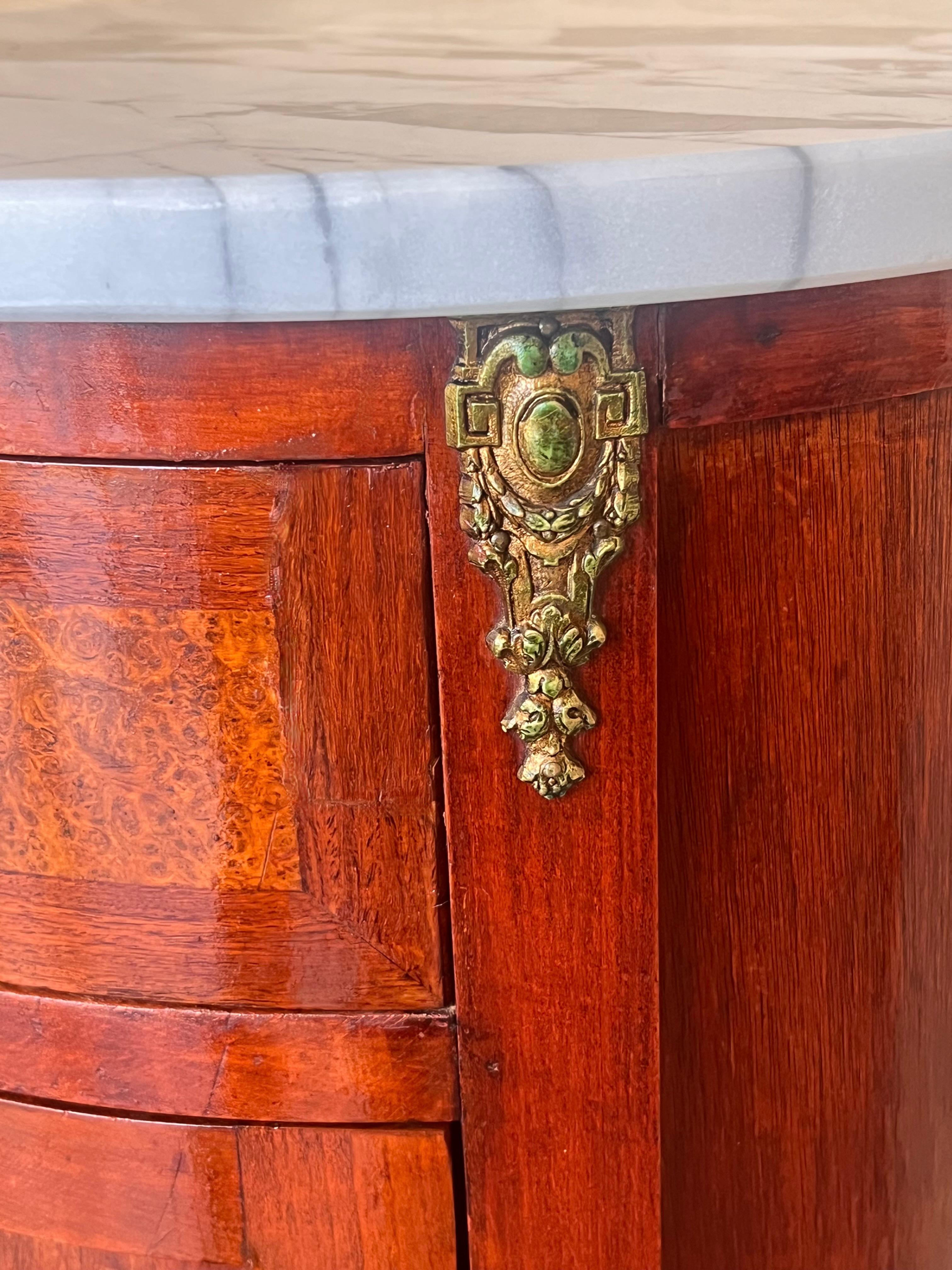 19th Louis XVI Style Pair of Marquetry Nightstands with Marble Top For Sale 3