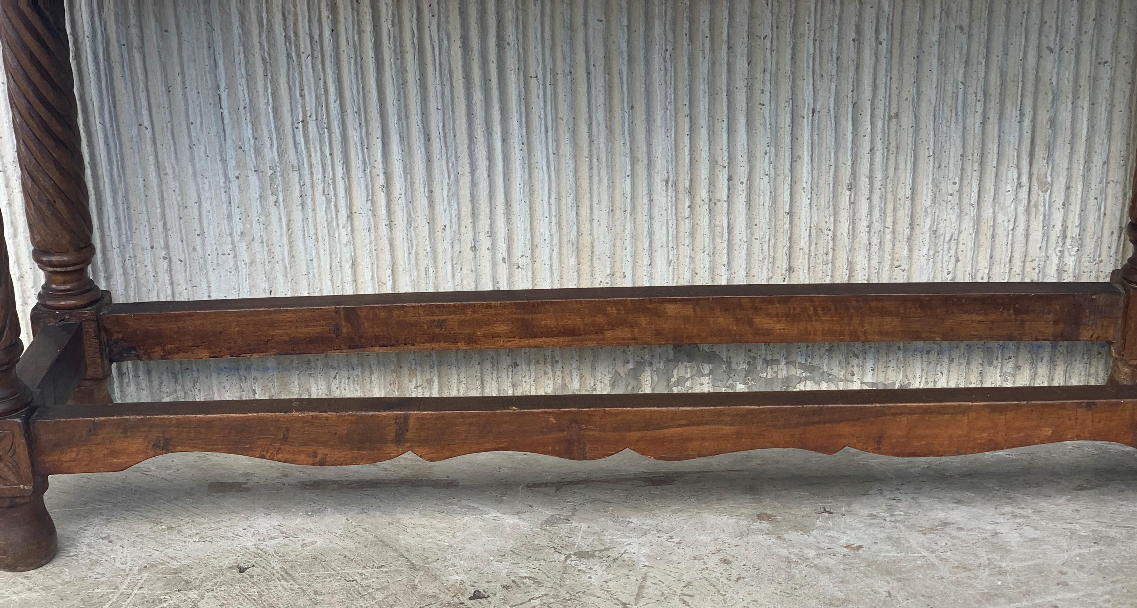 19th Century 19th Low Spanish Tuscan Console Table with Two Drawers and Solomonic Legs