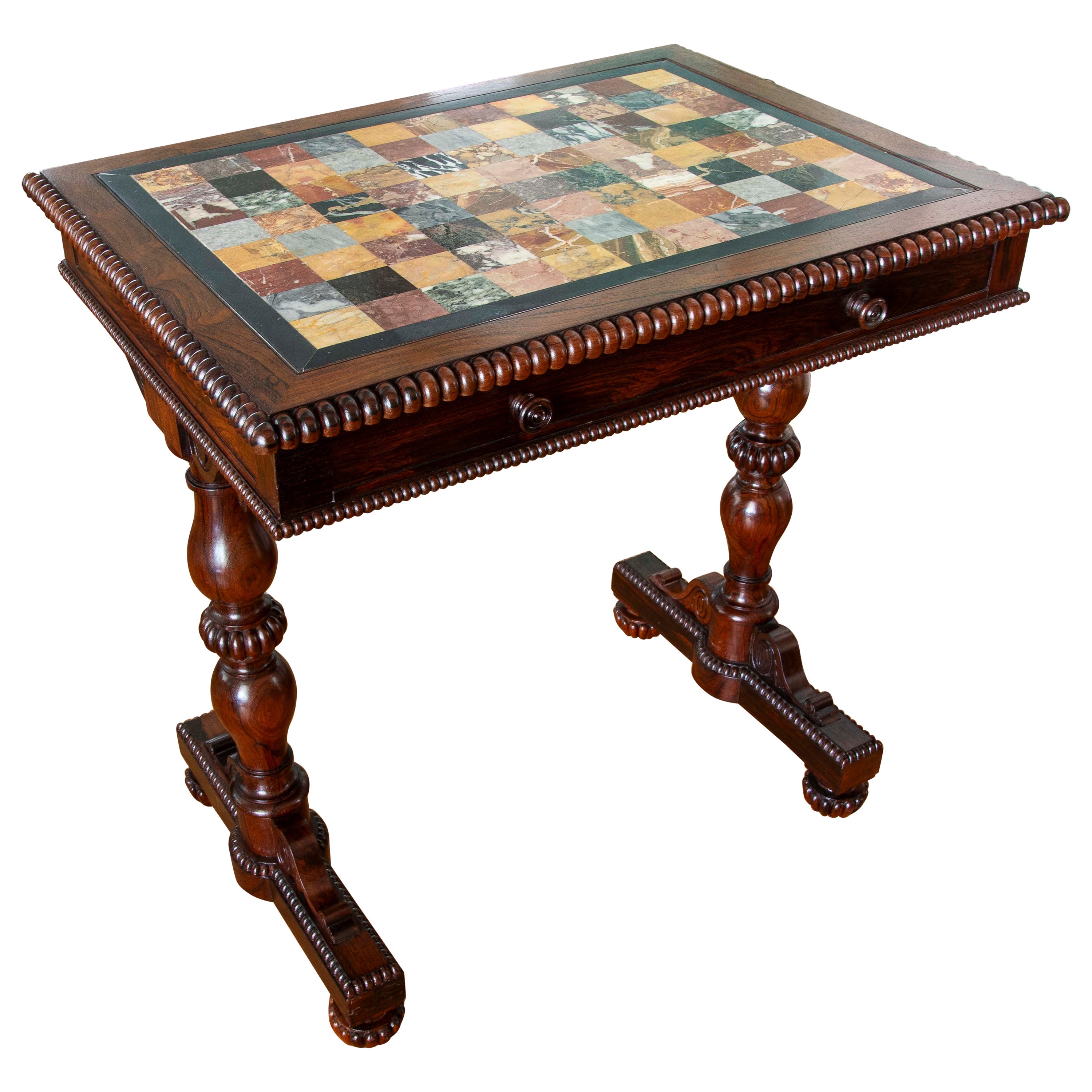 Mesa del siglo XIX de caoba y palo santo con tablero de Pietre Dure en venta