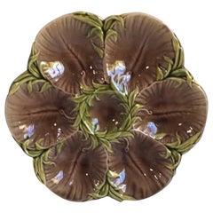 19th Majolica Chocolate Oyster Plate Luneville