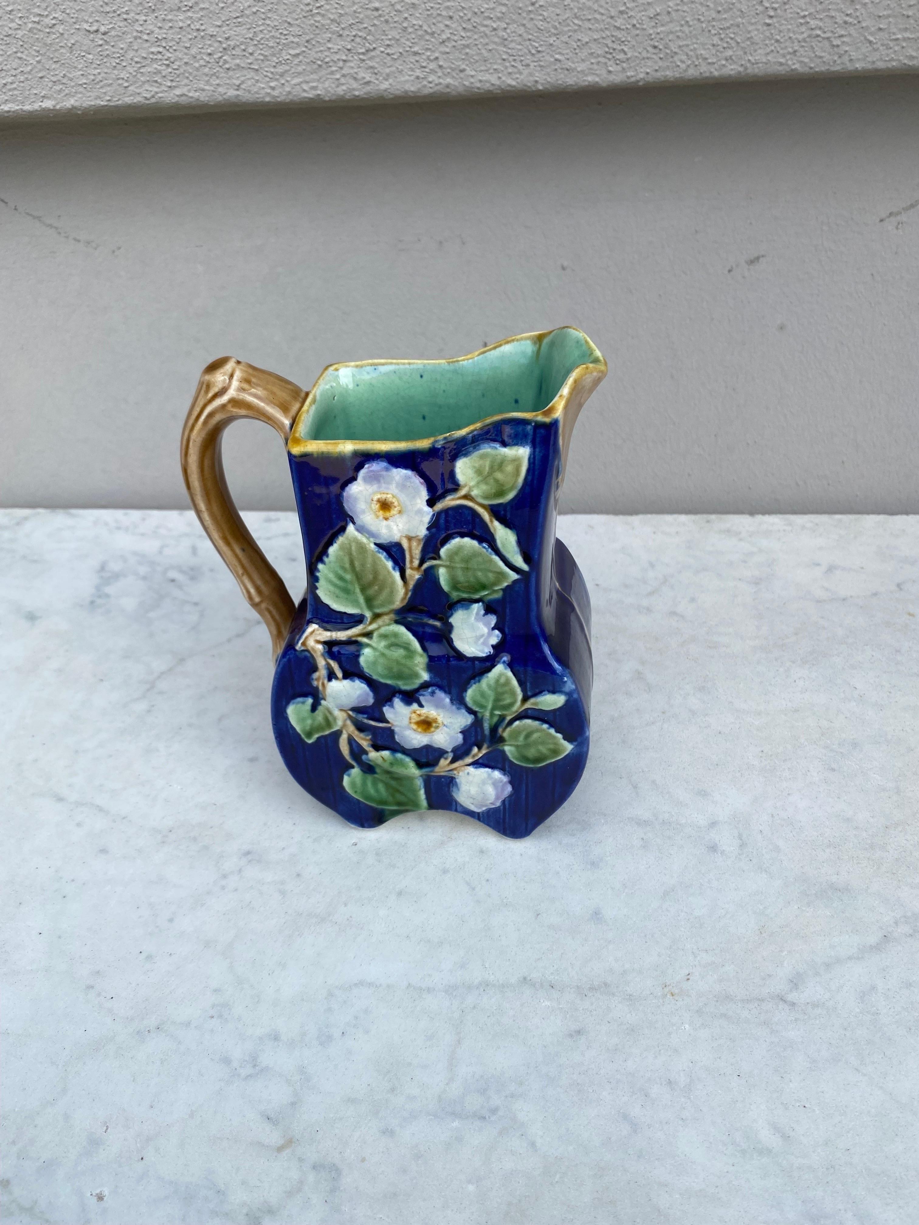 Late 19th Century 19th Century Majolica English Majolica White Flowers Pitcher For Sale