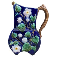 19th Century Majolica English Majolica White Flowers Pitcher