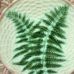 19th Century Majolica Fern Reticulated Plate Sarreguemines