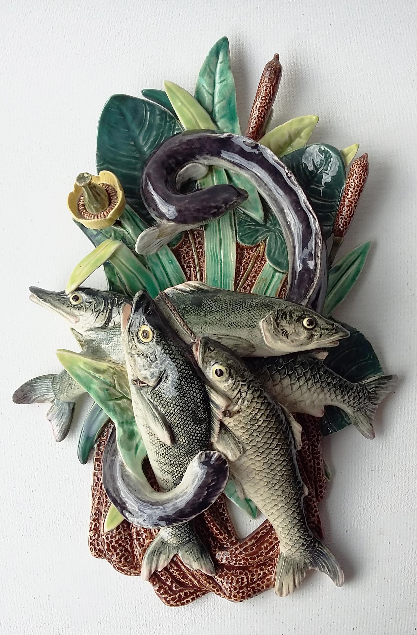 19th Century Majolica Palissy Leaf Wall Fishs Platter Alfred Renoleau For Sale 1