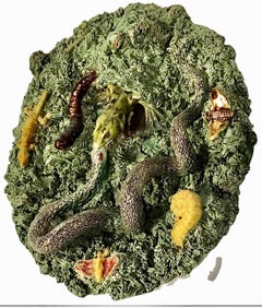 19th Majolica Palissy Snake and Lizard Wall Platter Jose Alves Cunha