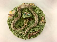 19th Majolica Palissy Snake and Lizard Wall Platter Jose Alves Cunha
