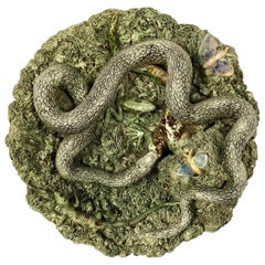 19th Majolica Palissy Snake and Lizard Wall Platter Jose Alves Cunha