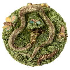 19th Majolica Palissy Snake and Lizard Wall Platter Jose Alves Cunha