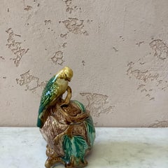 19th Majolica Parrot Tobacco Jar Onnaing