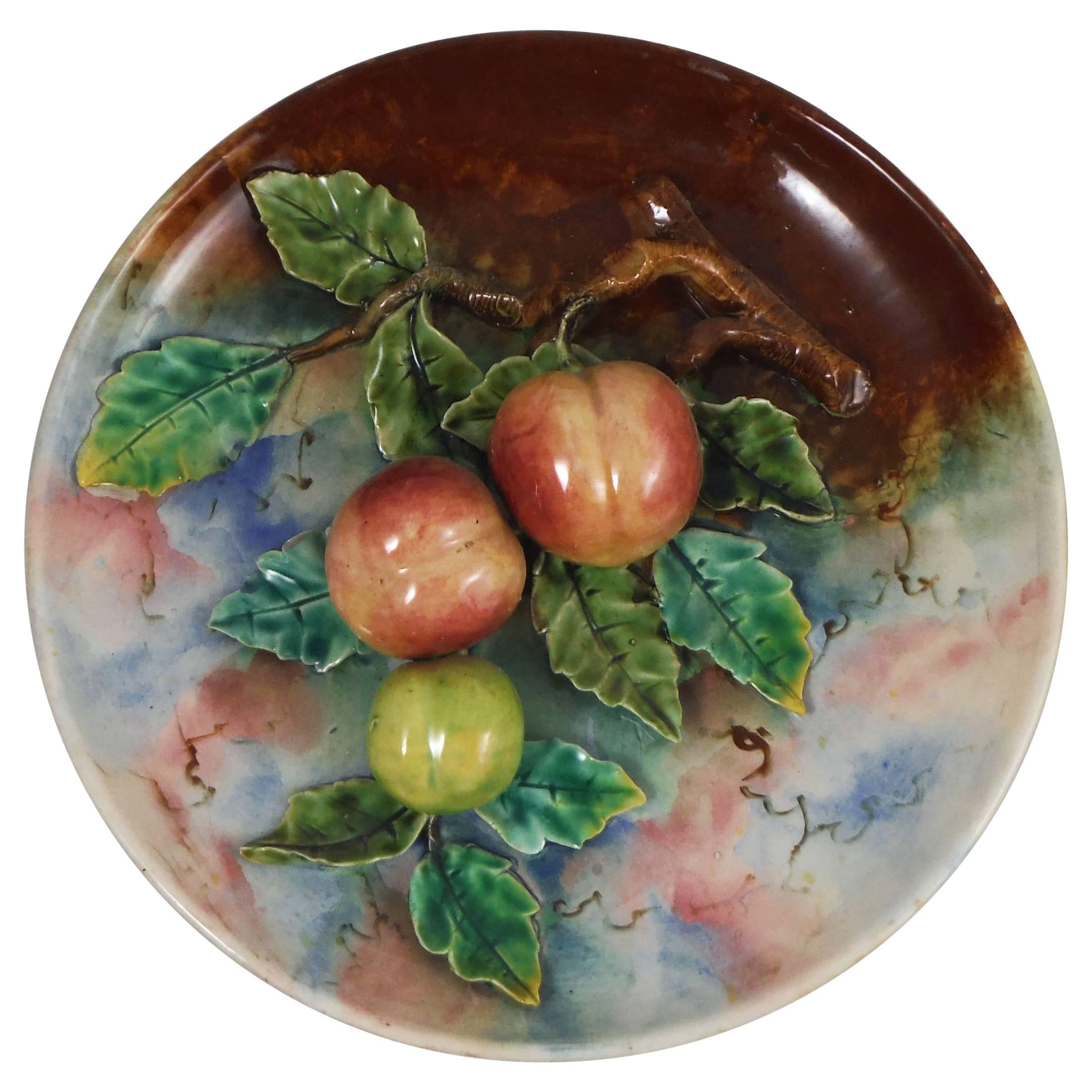 19th Century Majolica Plums Wall Platter Fives Lille For Sale 2