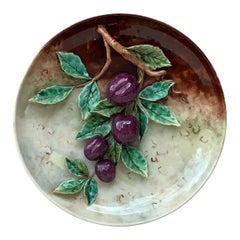 19th Century Majolica Plums Wall Platter Fives Lille