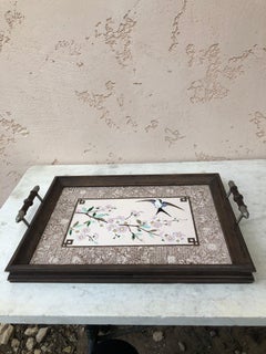 19th Century Majolica Serving Tray with Birds Sarreguemines