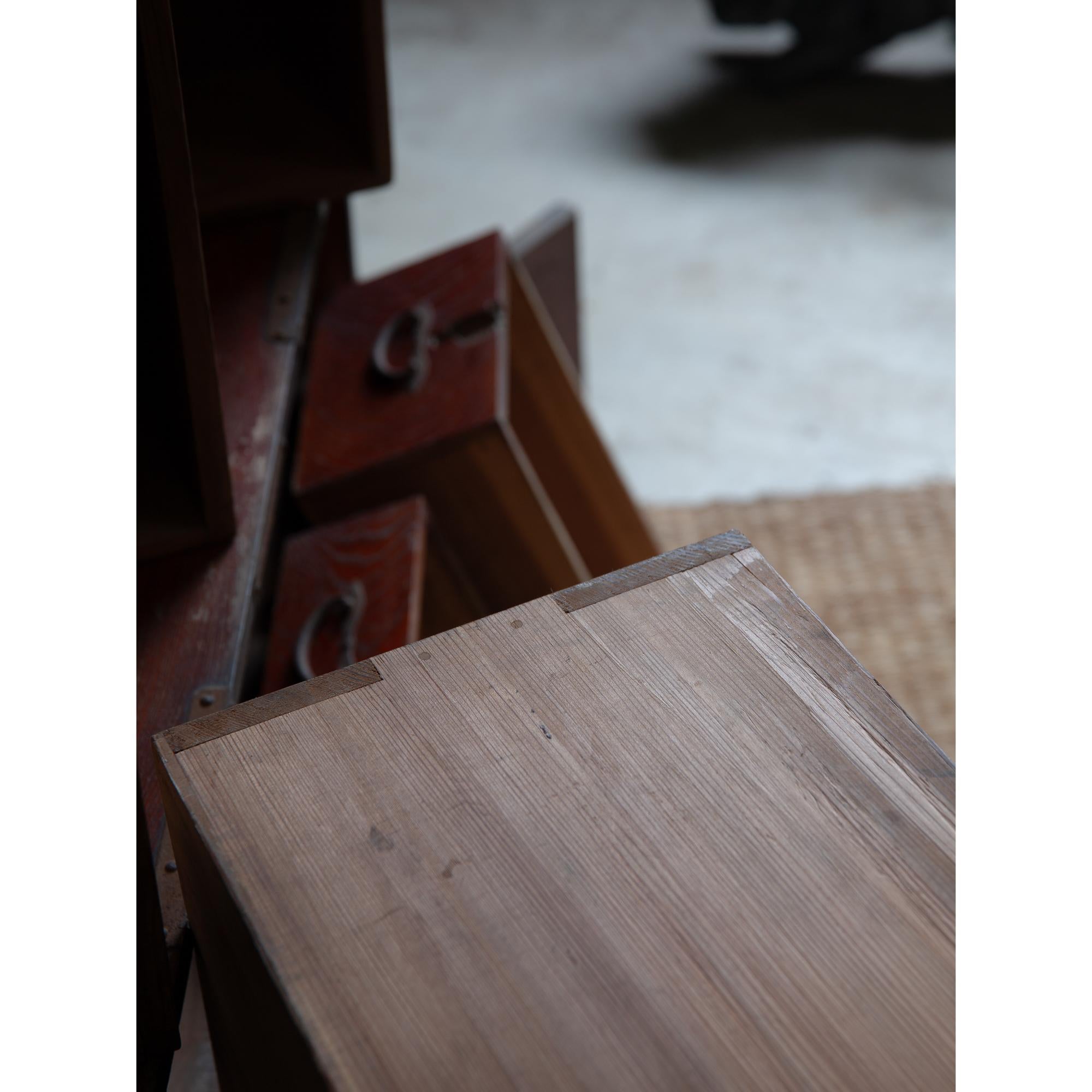Cassettiera antica giapponese di epoca Meiji del 19° secolo keyaki tansu wabi sabi urushi 12