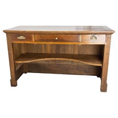 19th Mid-C French Walnut Desk or Shop Counter Meuble De Metier with Cash Drawer